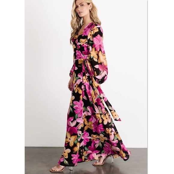 Baltic Born Katinka Wrap Maxi Dress Black Multi Floral Size S NWT Party Wedding - Picture 4 of 16